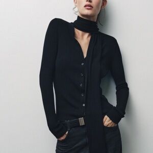 NWT Zara Black Ribbed Knit Cardigan